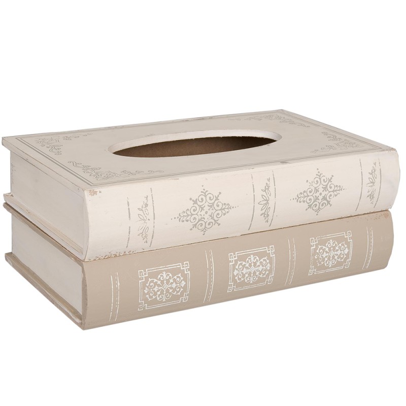 Clayre & Eef Tissue Box 27x16x10 cm Beige Wood Rectangle Books