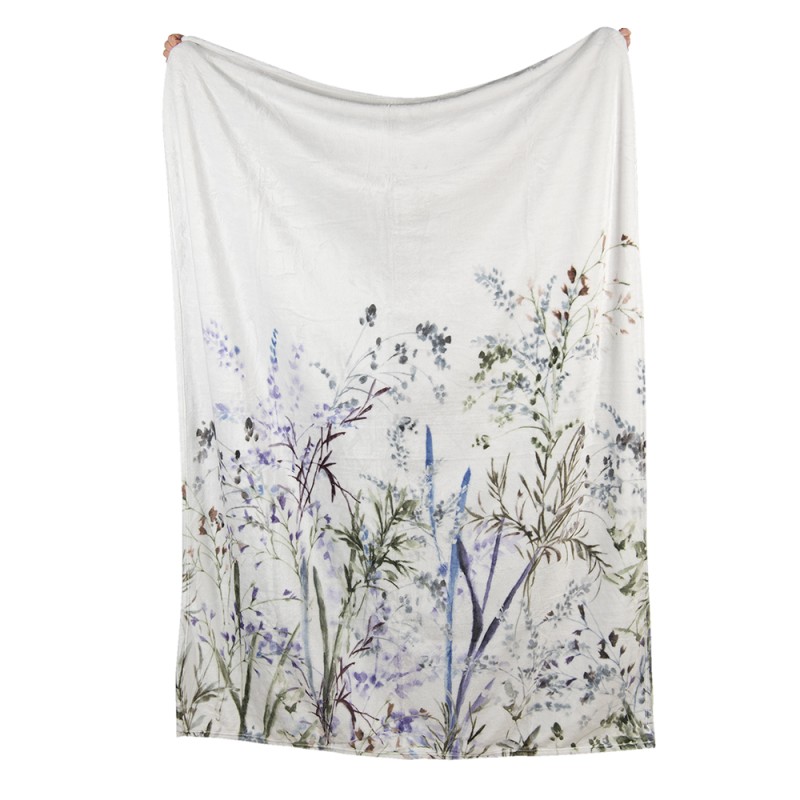 Clayre & Eef Couverture 130x180 cm Blanc Vert Polyester Rectangle Fleurs