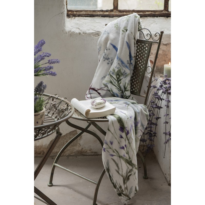 Clayre & Eef Throw Blanket 130x180 cm White Green Polyester Rectangle Flowers