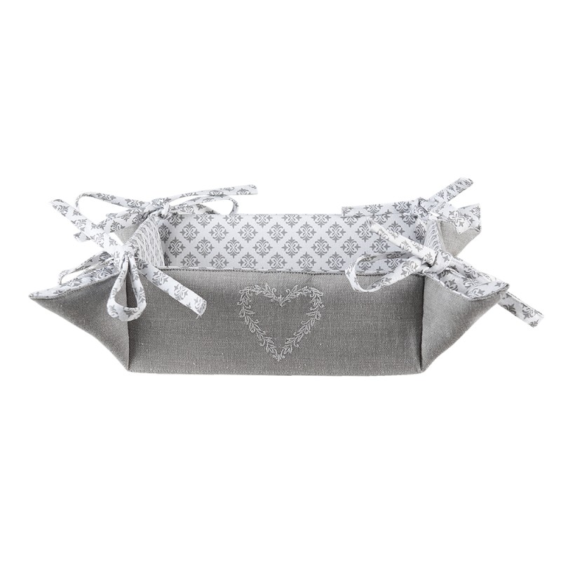 Clayre & Eef Bread Basket 35x35x8 cm Grey White Cotton Hearts Diamonds