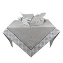 Clayre & Eef Bread Basket 35x35x8 cm Grey White Cotton Hearts Diamonds