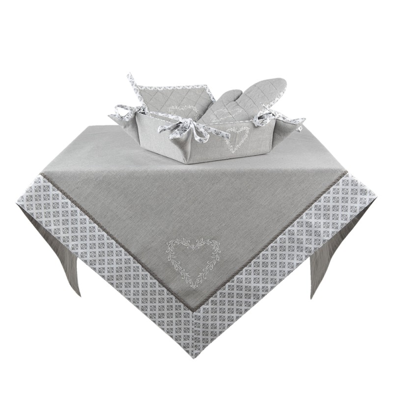 Clayre & Eef Cestino del pane 35x35x8 cm Grigio Bianco Cotone Cuori quadri