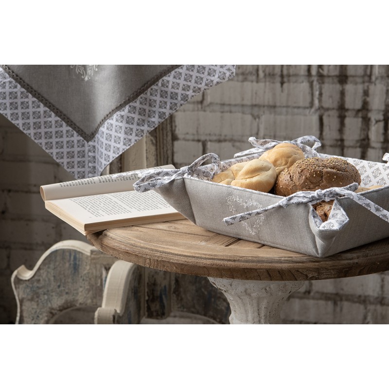 Clayre & Eef Corbeille à pain 35x35x8 cm Gris Blanc Coton Coeurs carreaux