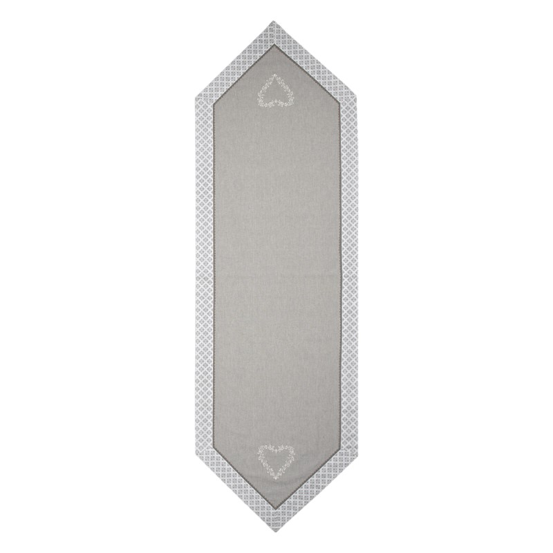 Clayre & Eef Chemin de table 50x150 cm Gris Blanc Coton Coeurs carreaux