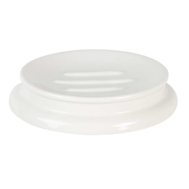 Clayre & Eef Porte-savon Ø 12x2 cm Blanc Porcelaine Rond