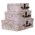 Clayre & Eef Decoratie koffer Set van 3  30x21x9/25x18x9/20x16x8 cm Roze Karton Rechthoek Bloemen