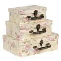 Clayre & Eef Decorative Suitcase Set of 3 30x21x9/25x18x9/20x16x8 cm Beige Cardboard Rectangle Flowers