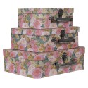 Clayre & Eef Decoratie koffer Set van 3  30x22x10 cm Roze Groen Karton Bloemen