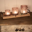 Clayre & Eef Tealight Holder Set of 3 Brown White Glass Round Flowers