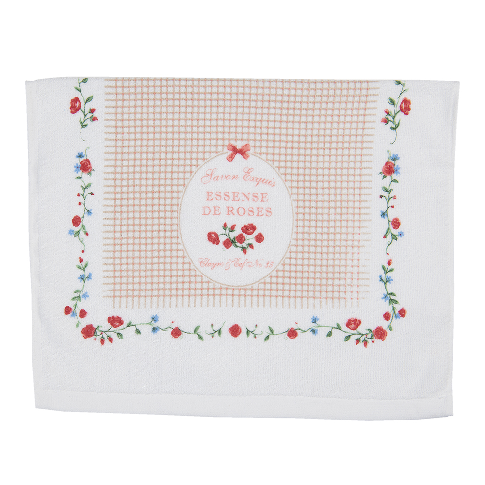 Clayre&Eef Gastendoekje 40x66 cm Wit Groen Katoen Rozen afbeelding