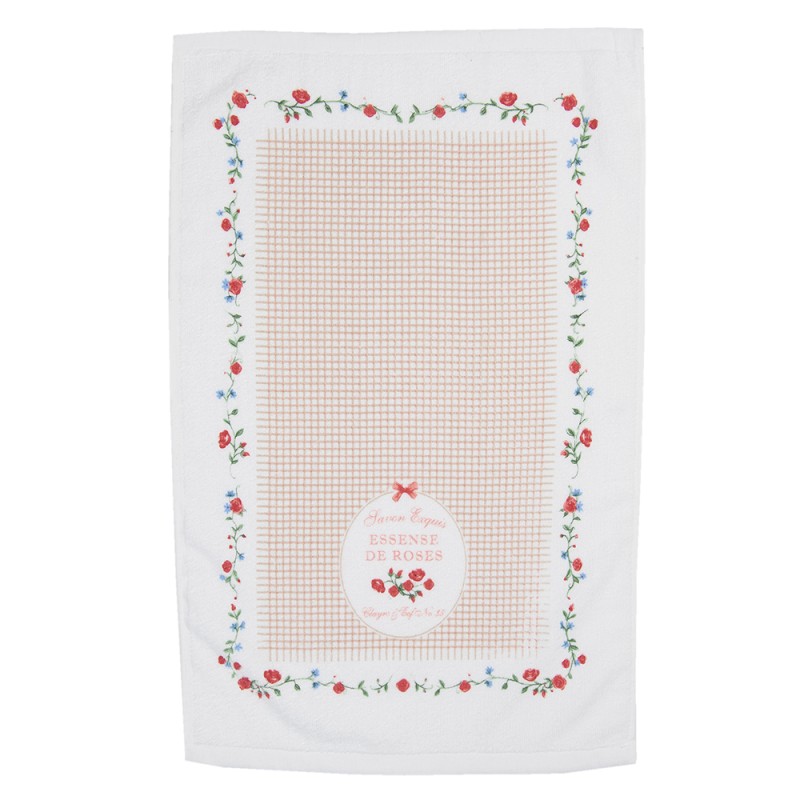 Clayre & Eef Asciugamano per ospiti 40x66 cm Bianco Verde  Cotone Rose