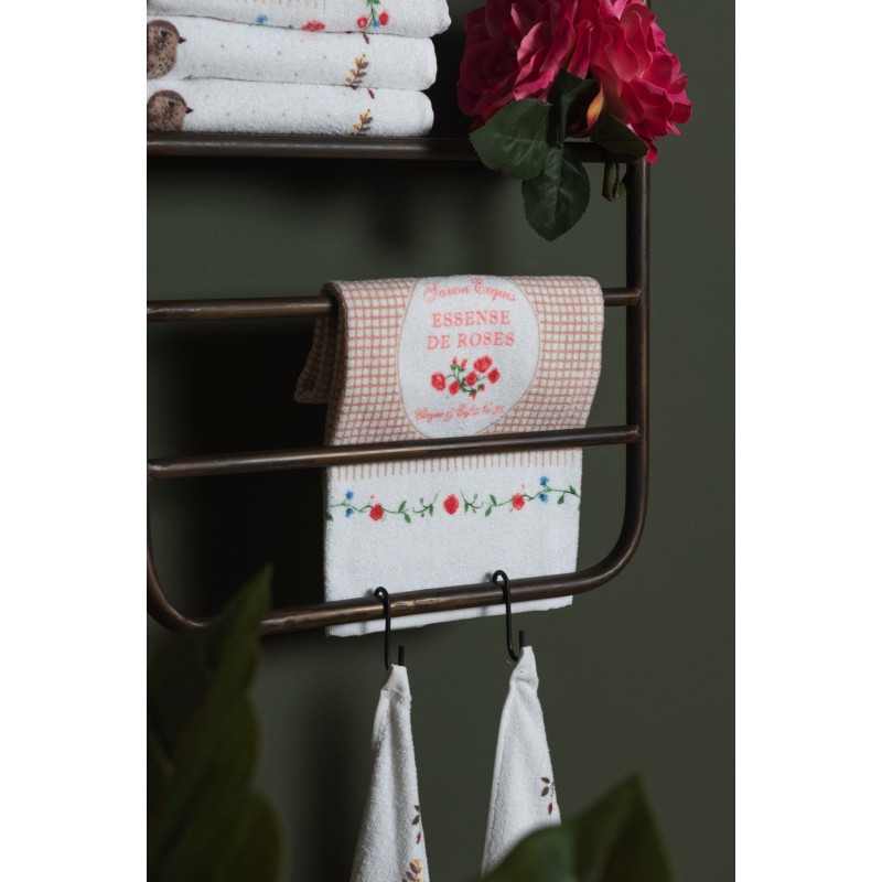 Clayre & Eef Asciugamano per ospiti 40x66 cm Bianco Verde Cotone Rose