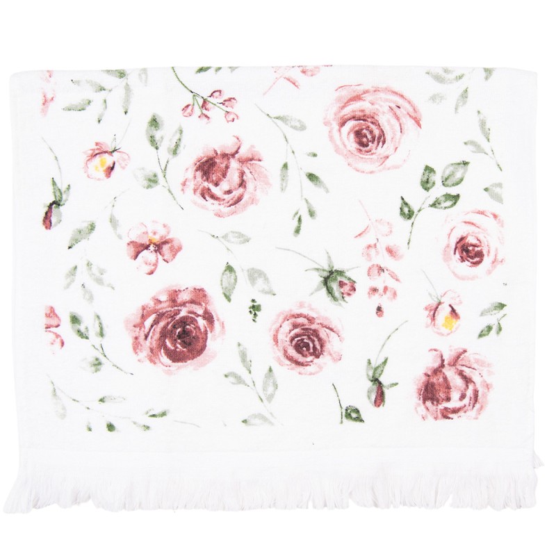 Clayre & Eef Guest Towel 40x66 cm Pink White Cotton Roses