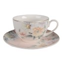 Clayre & Eef Cup and Saucer 250 ml Pink White Porcelain Flowers