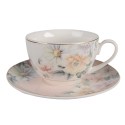 Clayre & Eef Tazza e piattino 250 ml Rosa Bianco Porcellana Fiori