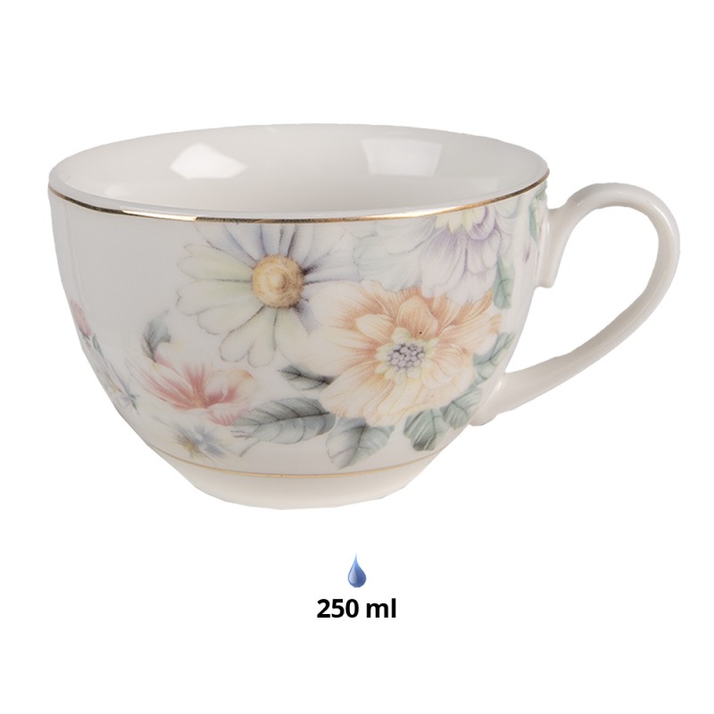 Clayre & Eef Tasse et soucoupe 250 ml Rose Blanc Porcelaine Fleurs