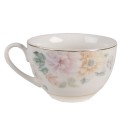 Clayre & Eef Tasse mit Untertasse 250 ml Rosa Weiß Porzellan Blumen