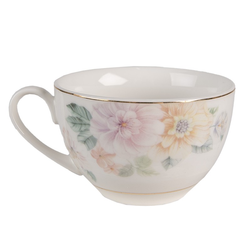 Clayre & Eef Tazza e piattino 250 ml Rosa Bianco Porcellana Fiori