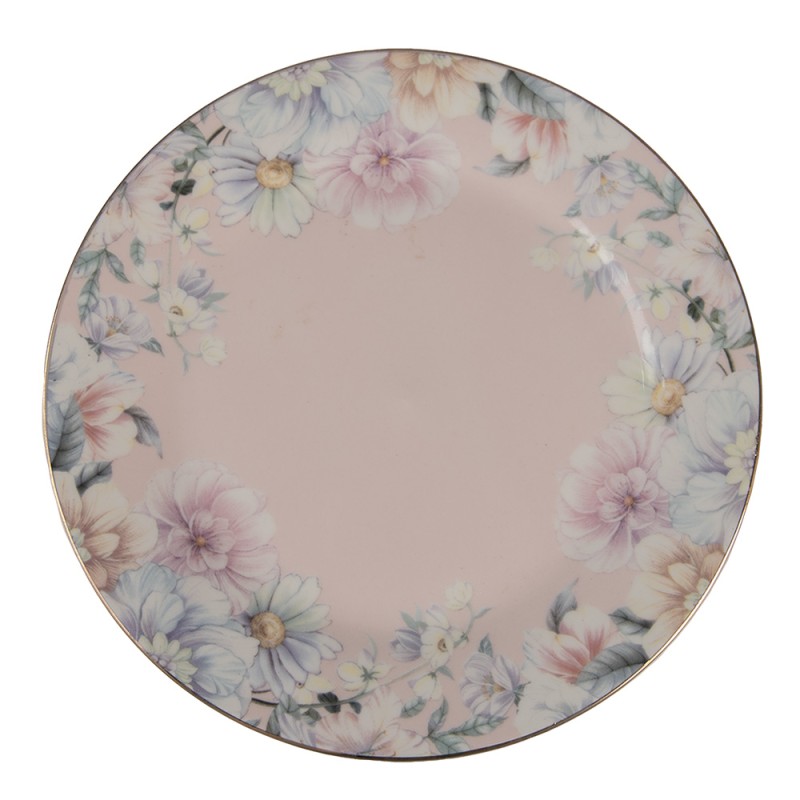 Clayre & Eef Breakfast Plate Ø 18 cm Pink Porcelain Flowers