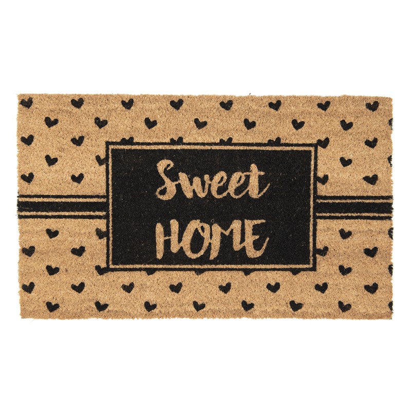 Clayre & Eef Paillasson 75x45 cm Marron Noir Fibre de coco PVC Rectangle Coeurs Sweet Home