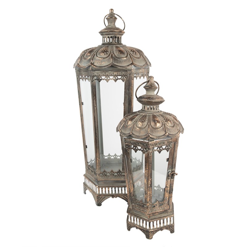 Clayre & Eef Lantern Set of 2 62 cm Gold colored Metal Glass