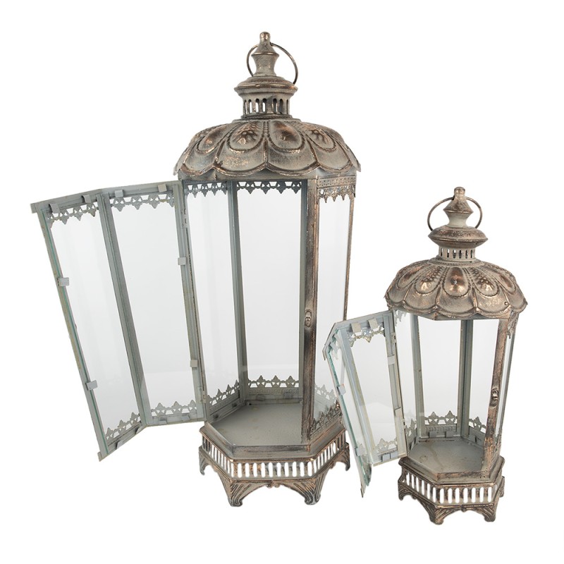 Clayre & Eef Lantern Set of 2 62 cm Gold colored Metal Glass
