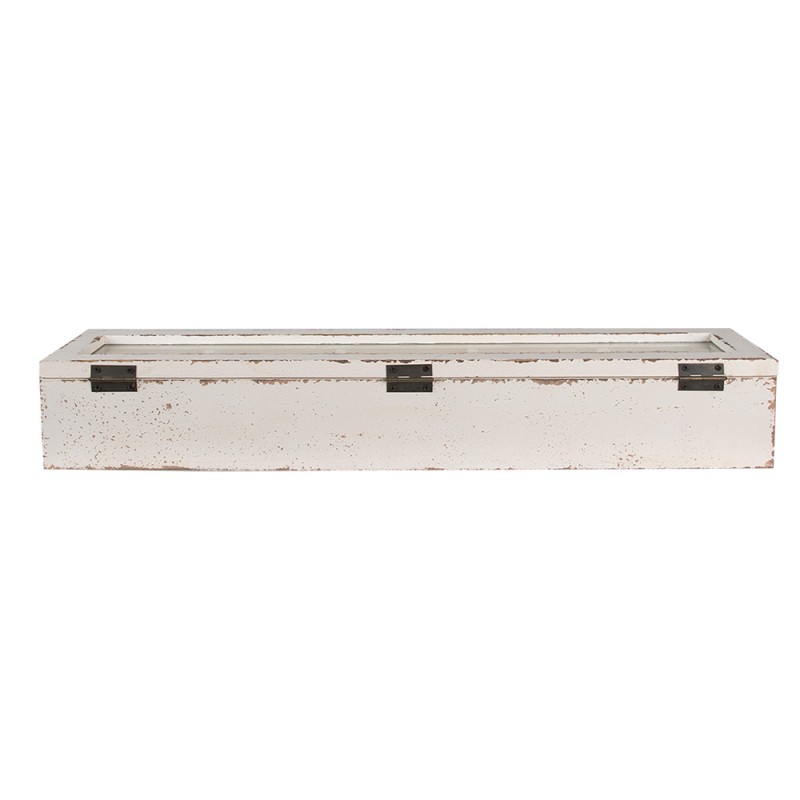 Clayre & Eef Wooden Box 60x13x10 cm White Wood Glass