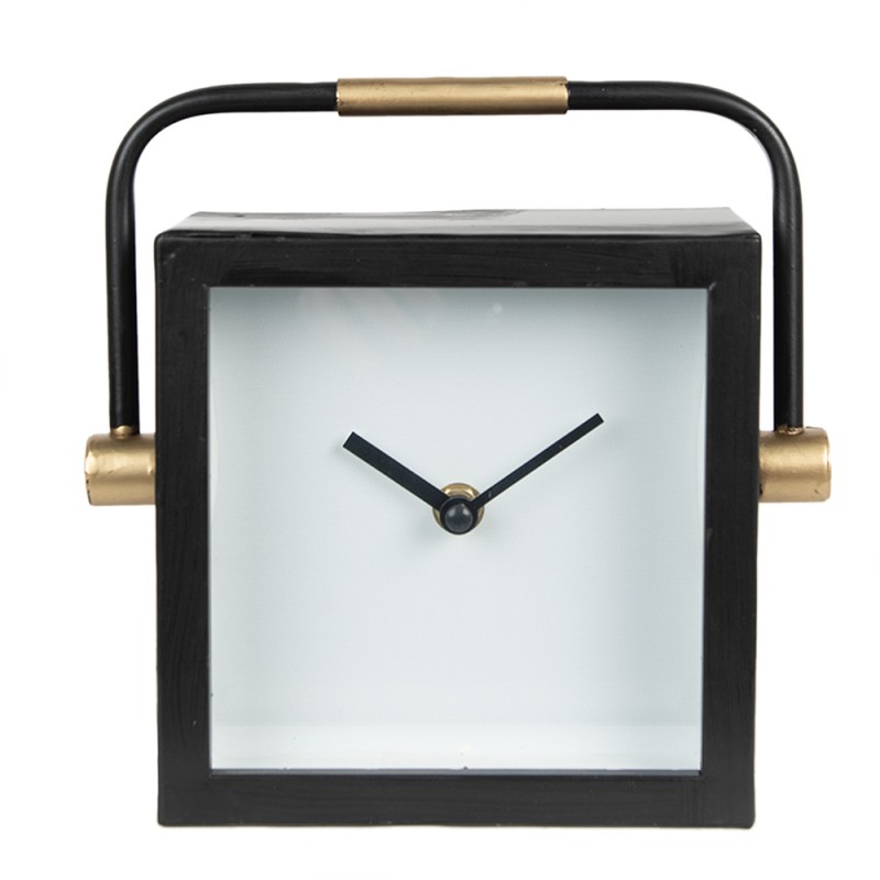 Clayre & Eef Table Clock 19 cm Black White Iron Glass