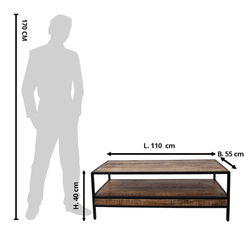 Clayre & Eef Table basse 110x55x40 cm Marron Noir Bois Fer