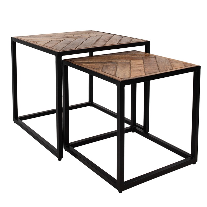 Clayre & Eef Table d'appoint set de 2 50x50x45 cm Marron Noir Bois Fer