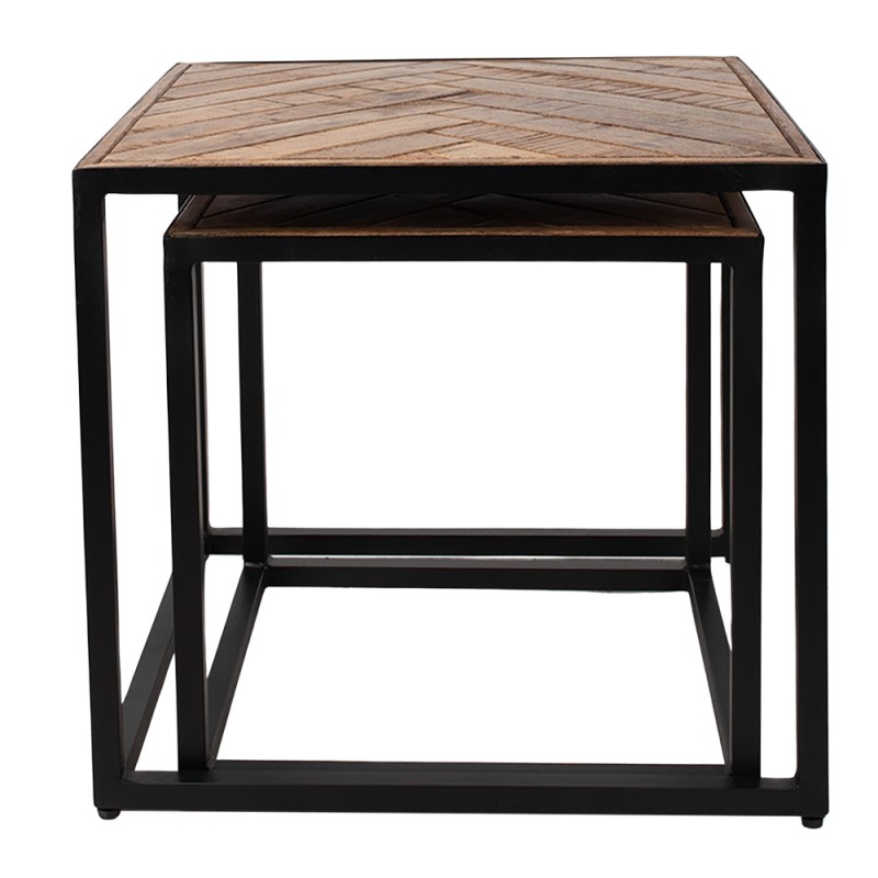 Clayre & Eef Side Table Set of 2 50x50x45 cm Brown Black Wood Iron