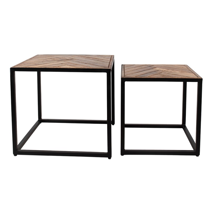 Clayre & Eef Table d'appoint set de 2 50x50x45 cm Marron Noir Bois Fer