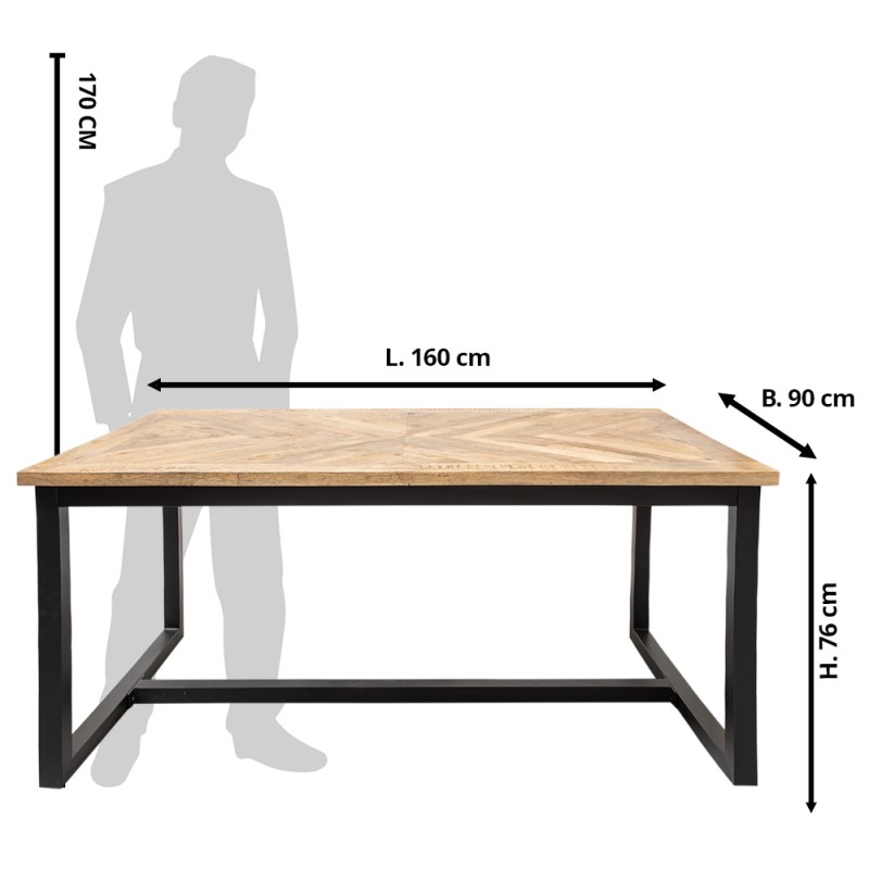 Clayre & Eef Dining Table 160x90x76 cm Brown Black Wood Iron