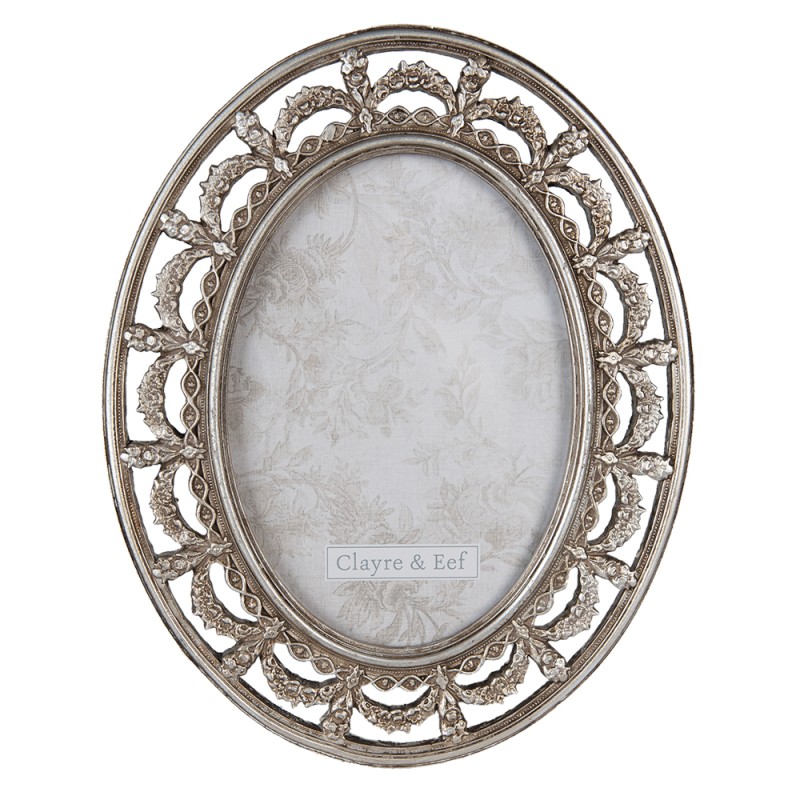 Clayre & Eef Photo Frame 13x18 cm Silver colored Plastic Oval