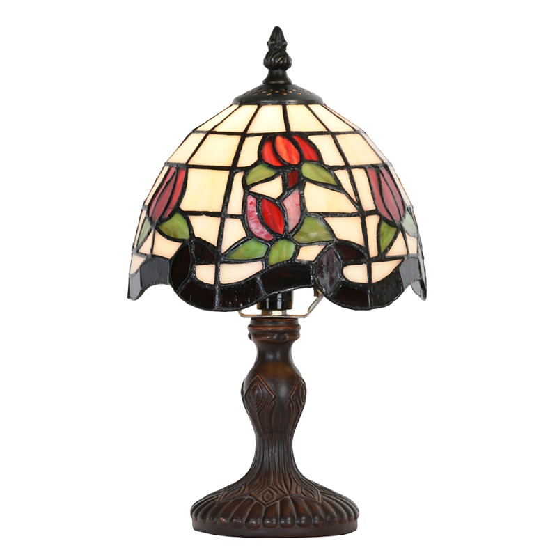 LumiLamp Lampe de table Tiffany Ø 18x30 cm Beige Rouge Verre Plastique Fleurs