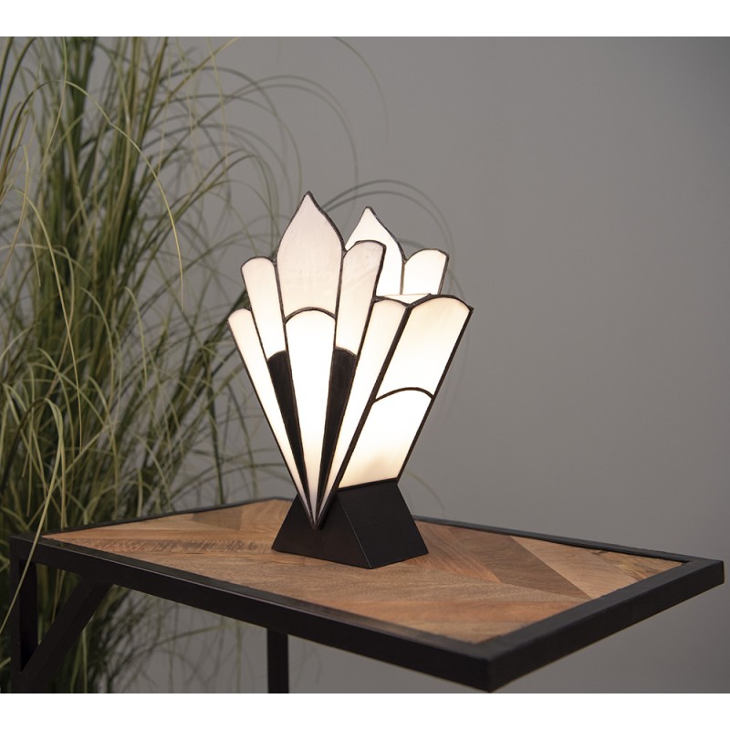 LumiLamp Lampe de table Tiffany 21x10x32 cm  Blanc Noir Verre Plastique