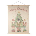 Clayre & Eef Wandteppich 120x150 cm Beige Grün Holz Textil Rechteck Weihnachtsbaum