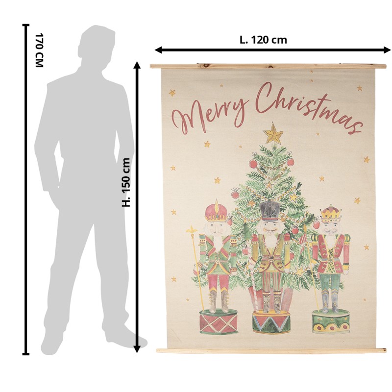 Clayre & Eef Wall Tapestry 120x150 cm Beige Green Wood Textile Rectangle Christmas Tree