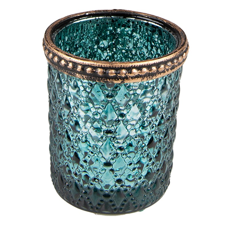 Clayre & Eef Tealight Holder Ø 6x6 cm Turquoise Glass Metal