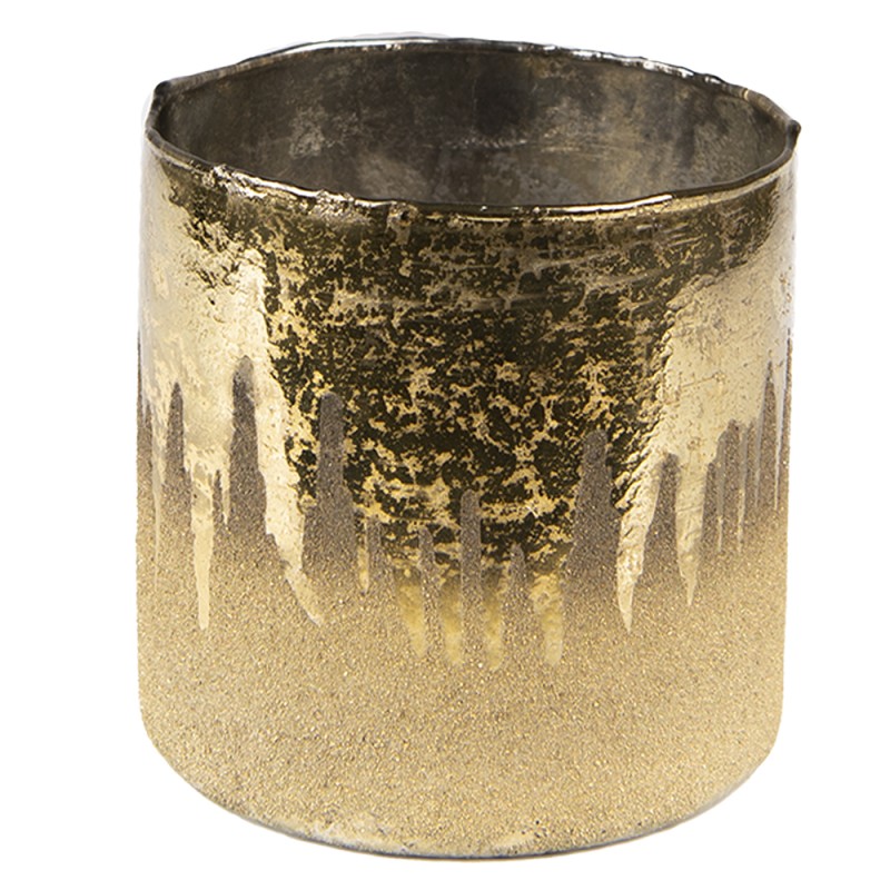 Clayre & Eef Teelichthalter Ø 10x10 cm Goldfarbig Braun Glas