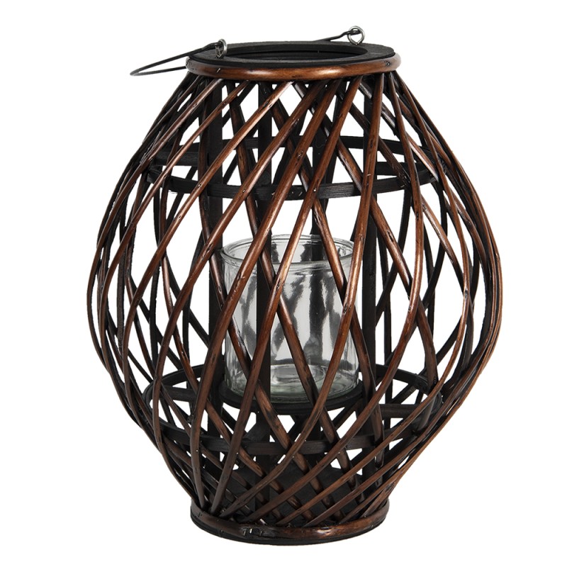 Clayre & Eef Wind Light Ø 34x41 cm Brown Wood Glass Round