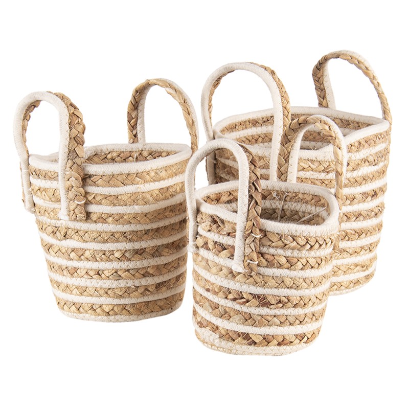 Clayre & Eef Storage Basket Set of 3 Ø21x20 cm Beige Brown Seagrass Round