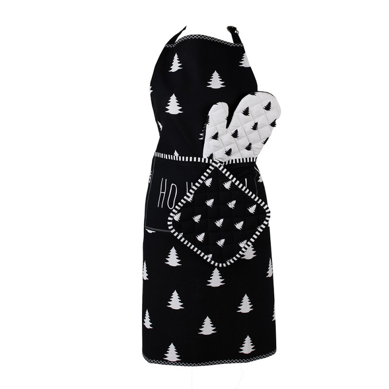 Clayre & Eef Kitchen Apron 70x85 cm Black White Cotton Christmas Tree Ho Ho Ho !