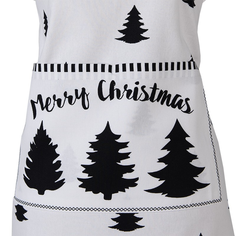 Clayre & Eef Kitchen Apron 70x85 cm White Black Cotton Christmas Tree Merry Christmas