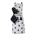 Clayre & Eef Kitchen Apron 70x85 cm White Black Cotton Christmas Tree Merry Christmas