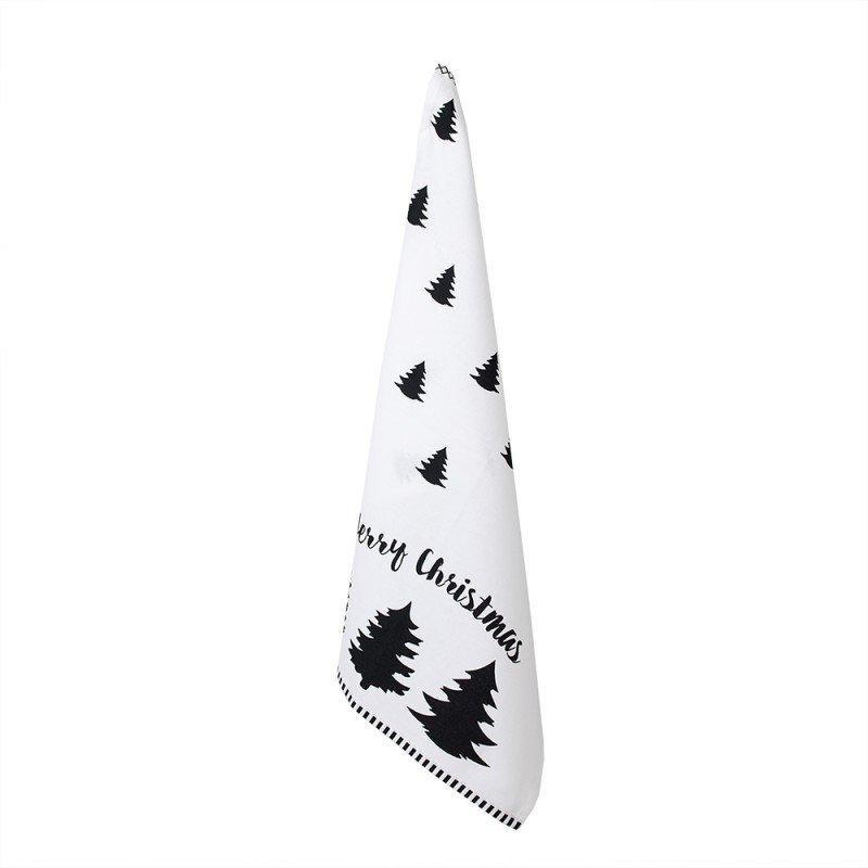 Clayre & Eef Tea Towel  50x70 cm White Black Cotton Rectangle Christmas Tree Merry Christmas