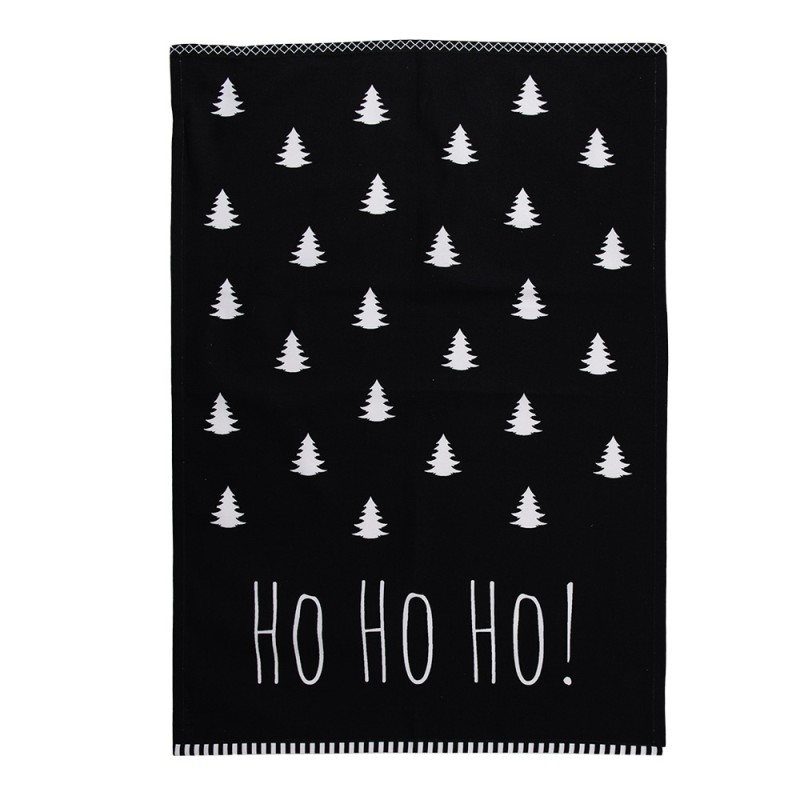 Clayre Eef Tea Towel 50x70 cm Black White Cotton Rectangle Christmas Trees Ho Ho Ho