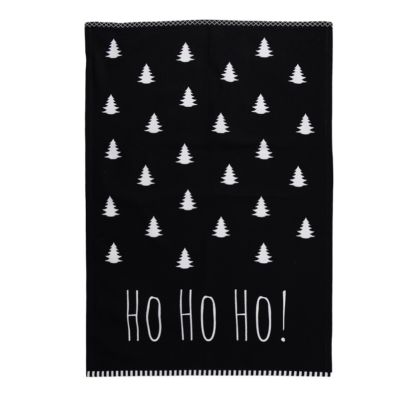 Clayre & Eef Tea Towel  50x70 cm Black White Cotton Rectangle Christmas Trees Ho Ho Ho !