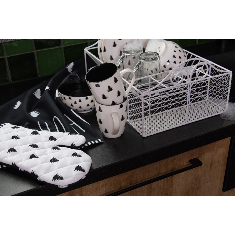 Clayre & Eef Oven Mitt 18x30 cm Black White Cotton Christmas Tree