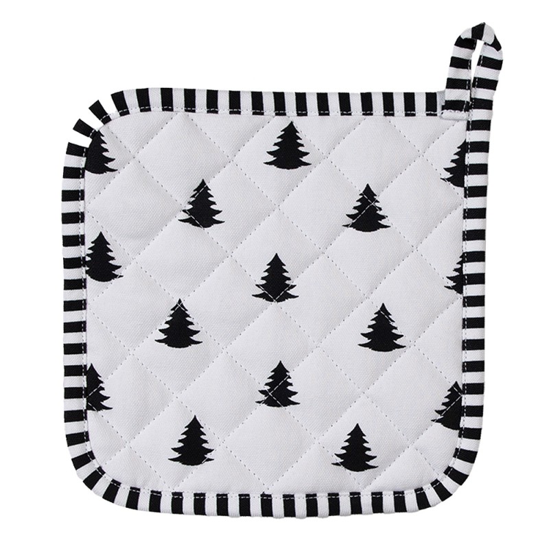 Clayre & Eef Pot Holder 20x20 cm Black White Cotton Square Christmas Trees